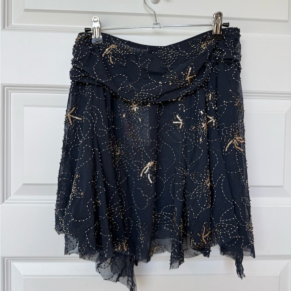 NWT Zara Collection Navy Embroidered Asymmetric Beaded Skirt - Picture 7 of 15